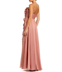 Mac Duggal Oversized 3D Flower Chiffon Strapless A-Line Gown