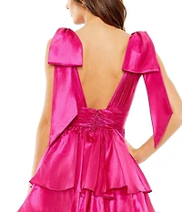 Mac Duggal Oversized Bow V-Neck Ruffled Mini Dress