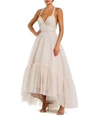 Mac Duggal Pearl Beaded High Low Ball Gown