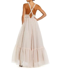 Mac Duggal Pearl Beaded High Low Ball Gown