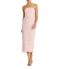Mac Duggal Pearl Embellished Mesh Strapless Midi Dress