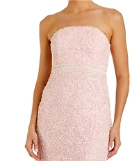 Mac Duggal Pearl Embellished Mesh Strapless Midi Dress