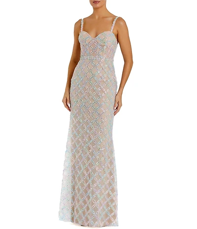 Mac Duggal Pearl Embellished Sleeveless Bustier Gown