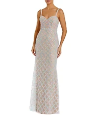 Mac Duggal Pearl Embellished Sleeveless Bustier Gown