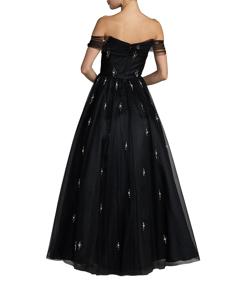 Mac Duggal Pearl Embellished Tulle Off The Shoulder Gown