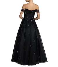 Mac Duggal Pearl Embellished Tulle Off The Shoulder Gown