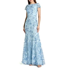 Mac Duggal Petite Appliqued Cap Sleeve Trumpet Long Gown