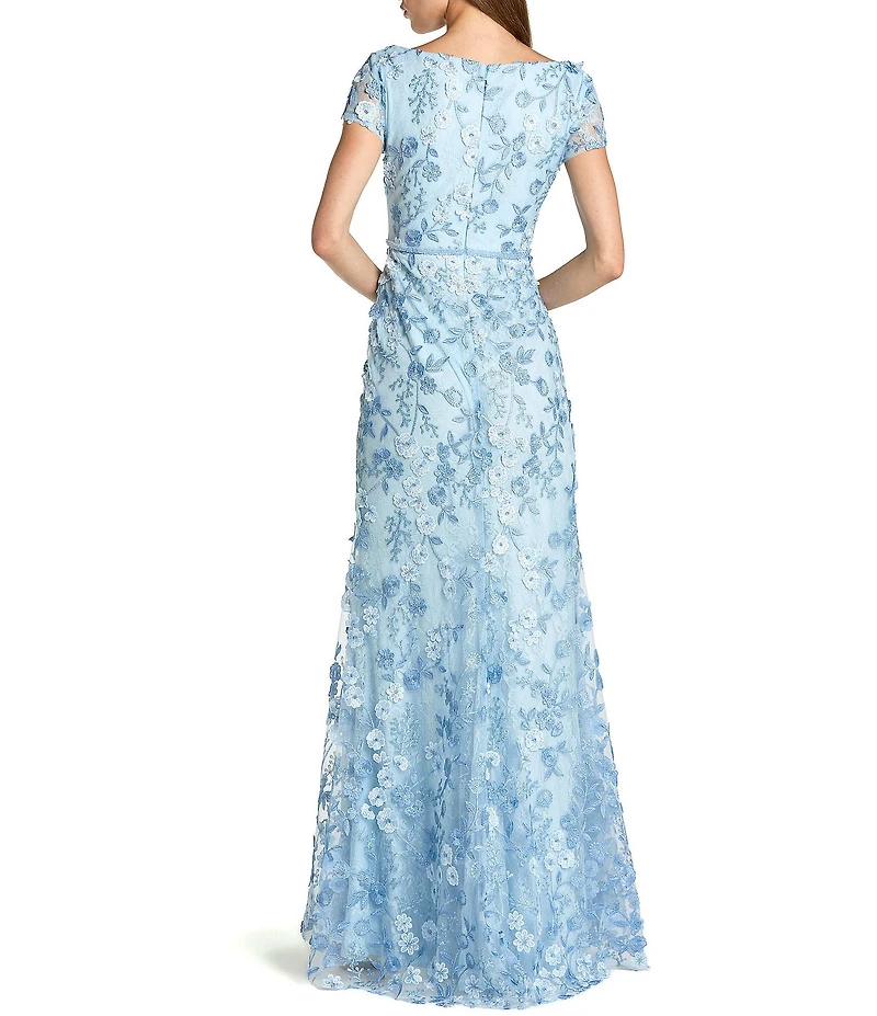 Mac Duggal Petite Appliqued Cap Sleeve Trumpet Long Gown