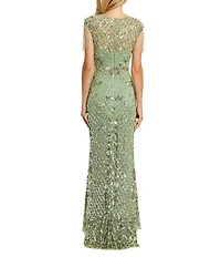 Mac Duggal Petite Beaded Fringe Fitted Gown