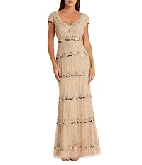 Mac Duggal Petite Beaded Sweetheart Neck Cap Sleeve Gown