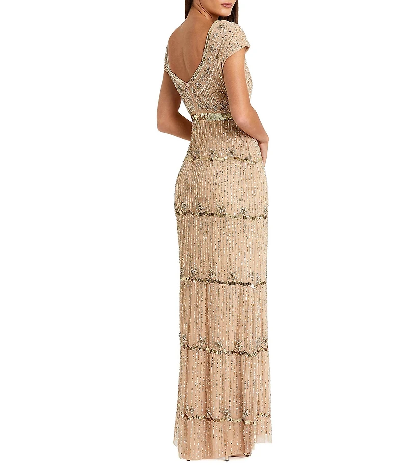 Mac Duggal Petite Beaded Sweetheart Neck Cap Sleeve Gown