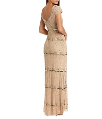 Mac Duggal Petite Beaded Sweetheart Neck Cap Sleeve Gown
