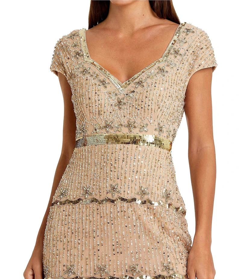 Mac Duggal Petite Beaded Sweetheart Neck Cap Sleeve Gown