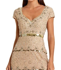 Mac Duggal Petite Beaded Sweetheart Neck Cap Sleeve Gown