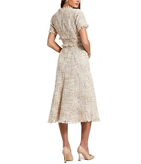 Mac Duggal Petite Boucle Tweed Short Sleeve A-Line Midi Dress