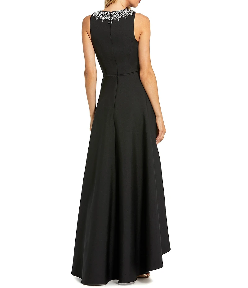 Mac Duggal Petite Crepe Embellished Neck Sleeveless High Low Gown
