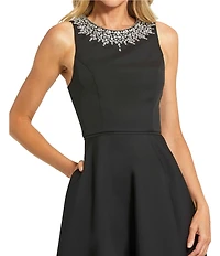 Mac Duggal Petite Crepe Embellished Neck Sleeveless High Low Gown