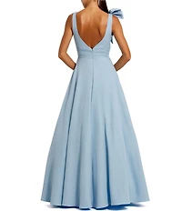 Mac Duggal Petite Crepe Sleeveless Plunge Neck Long Ballgown With Bow
