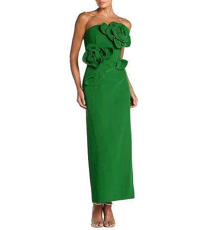 Mac Duggal Petite Crepe Strapless Maxi Dress With 3D Flower Detail