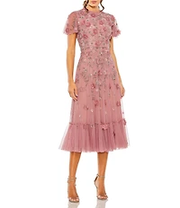 Mac Duggal Petite Embellished Crew Neck Short Sleeve A Line Dress