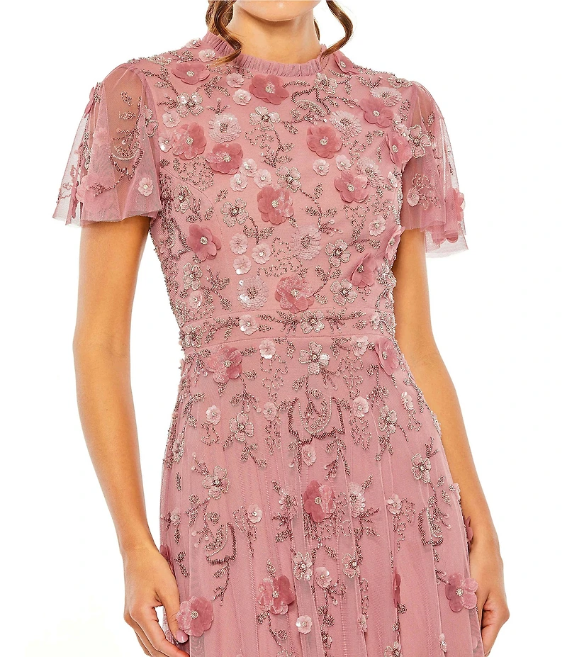 Mac Duggal Petite Embellished Crew Neck Short Sleeve A Line Dress