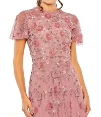 Mac Duggal Petite Embellished Crew Neck Short Sleeve A Line Dress
