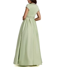 Mac Duggal Petite Embellished Satin Cap Sleeve Long Gown With Pockets