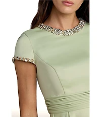 Mac Duggal Petite Embellished Satin Cap Sleeve Long Gown With Pockets