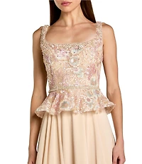 Mac Duggal Petite Embroidered Peplum Top With Chiffon Skirt Long Gown