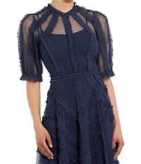 Mac Duggal Petite Mesh Ruffle Tiered A-Line Midi Dress