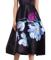 Mac Duggal Petite Satin Cap Sleeve Midi Dress With Floral Print