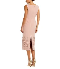 Mac Duggal Petite Size Crepe Flower Beading Sleeveless Midi Dress