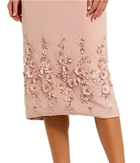 Mac Duggal Petite Size Crepe Flower Beading Sleeveless Midi Dress