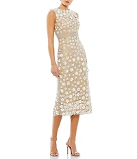 Mac Duggal Petite Size Floral Applique Sleeveless Midi Dress