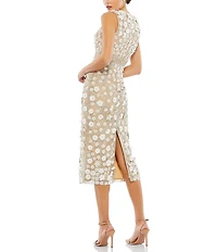 Mac Duggal Petite Size Floral Applique Sleeveless Midi Dress