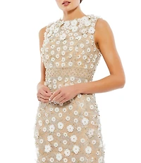 Mac Duggal Petite Size Floral Applique Sleeveless Midi Dress