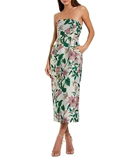 Mac Duggal Petite Size Floral Brocade Strapless Fitted Midi Gown