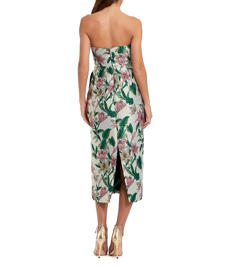 Mac Duggal Petite Size Floral Brocade Strapless Fitted Midi Gown