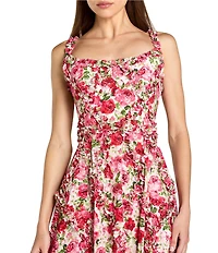 Mac Duggal Petite Size Floral Cotton Ruffle Square Neck Ankle Dress