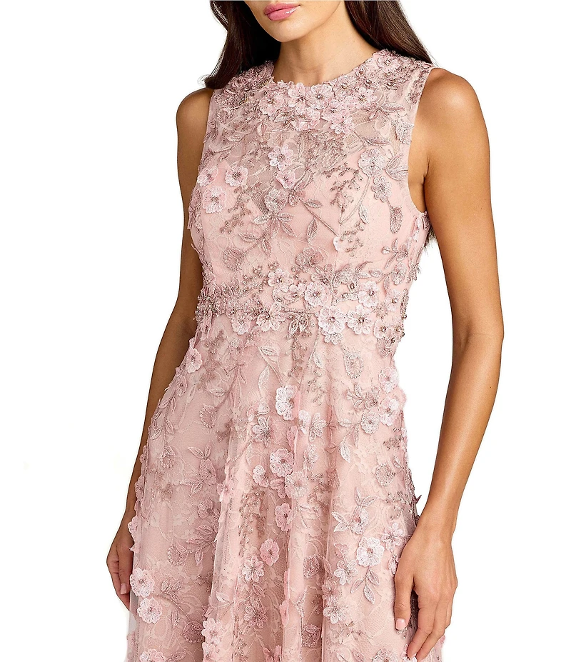 Mac Duggal Petite Size Floral Embroidered Sleeveless High Neck Midi Dress