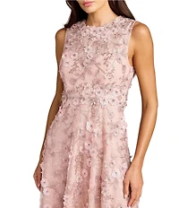 Mac Duggal Petite Size Floral Embroidered Sleeveless High Neck Midi Dress