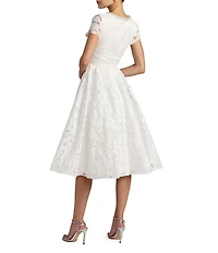 Mac Duggal Petite Size Lace Embellished Cap Sleeve A-Line Midi Dress