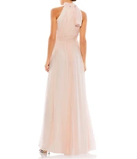 Mac Duggal Petite Size Mock Neck Bow Shoulder Ruched Waist Chiffon A Line Gown