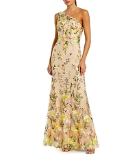 Mac Duggal Petite Size One Shoulder Floral Embroidered Lace Gown