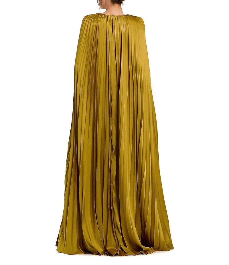 Mac Duggal Petite Size V Neck Pleated Charmeuse A line Cape Gown