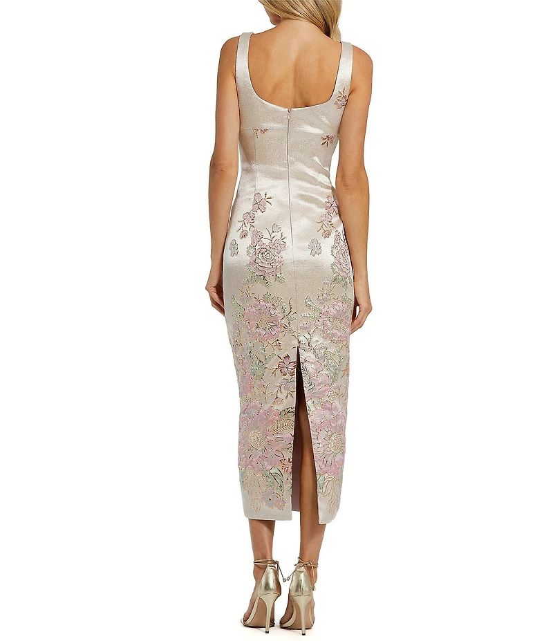 Mac Duggal Petite Sleeveless Scoop Neck Satin Midi Dress