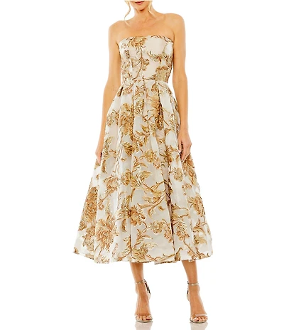 Mac Duggal Petite Strapless Brocade Midi Dress With Pockets