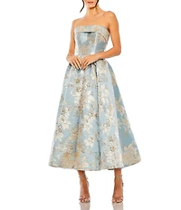 Mac Duggal Petite Strapless Brocade Midi Dress With Pockets