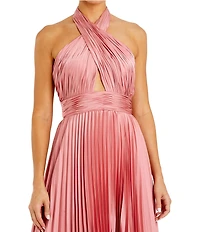 Mac Duggal Pleated Halter Neck Cut-Out Front Back Detail Sleeveless Asymmetrical Hem Dress