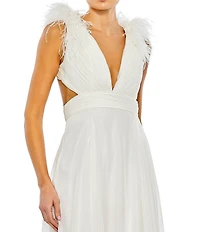 Mac Duggal Plunge A Line Feather Gown